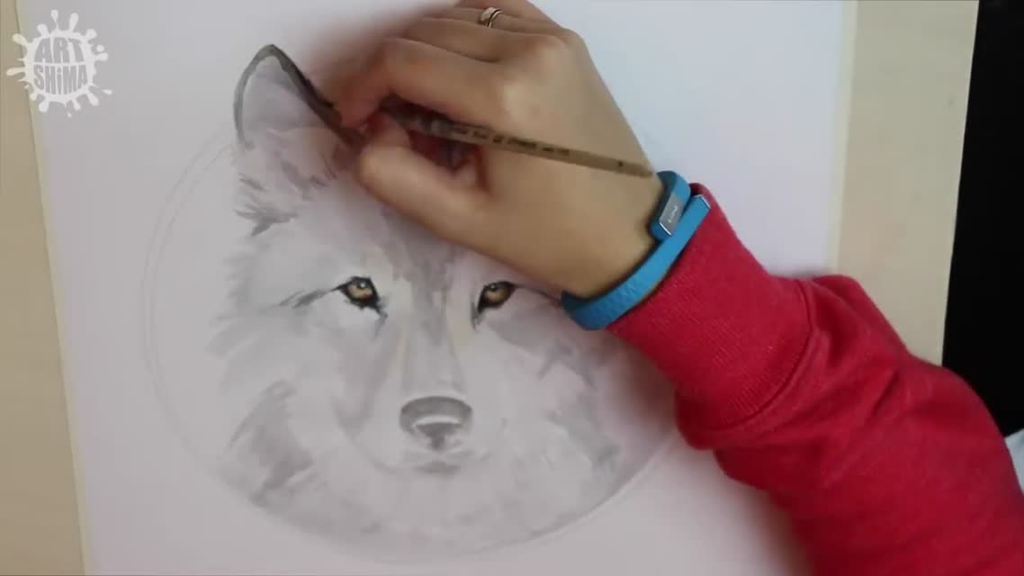How to draw a Wolf Рисунок Волка Акварелью time-lapse