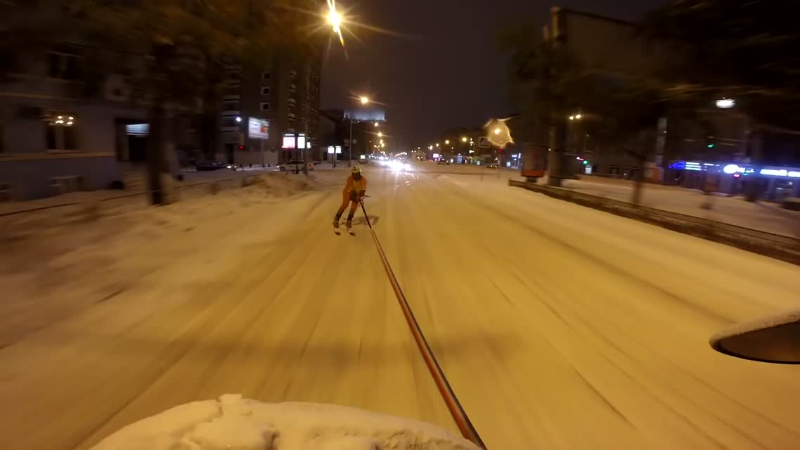 Тигр на лыжах в Новосибирске  Snow Tiger captured street in Russia